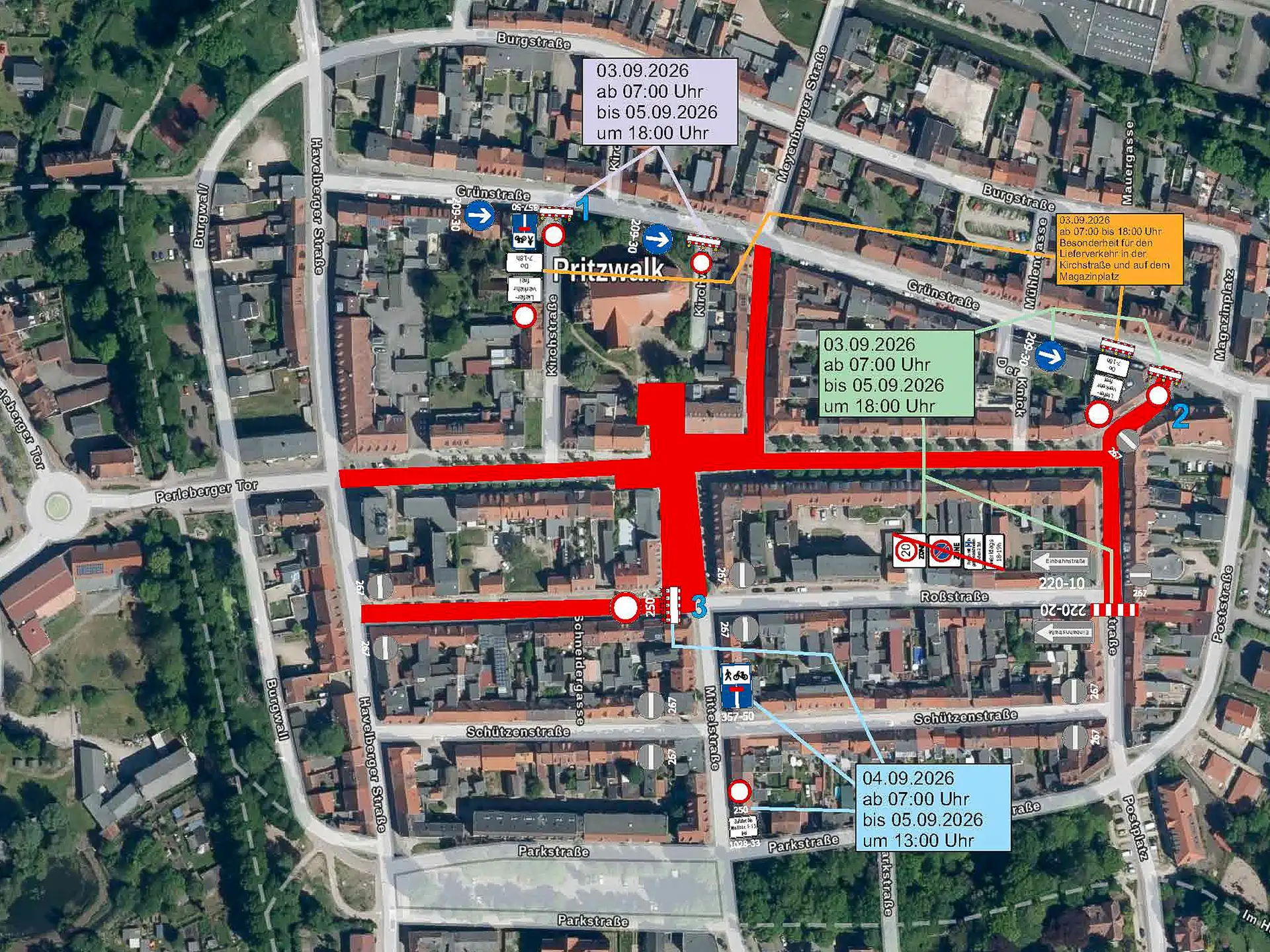 Für die Pritzwalker Herbstlichter sind Straßensperrungen notwendig. Mit weiteren Einschränkungen für den Auf- und Abbau ist zu rech- nen.