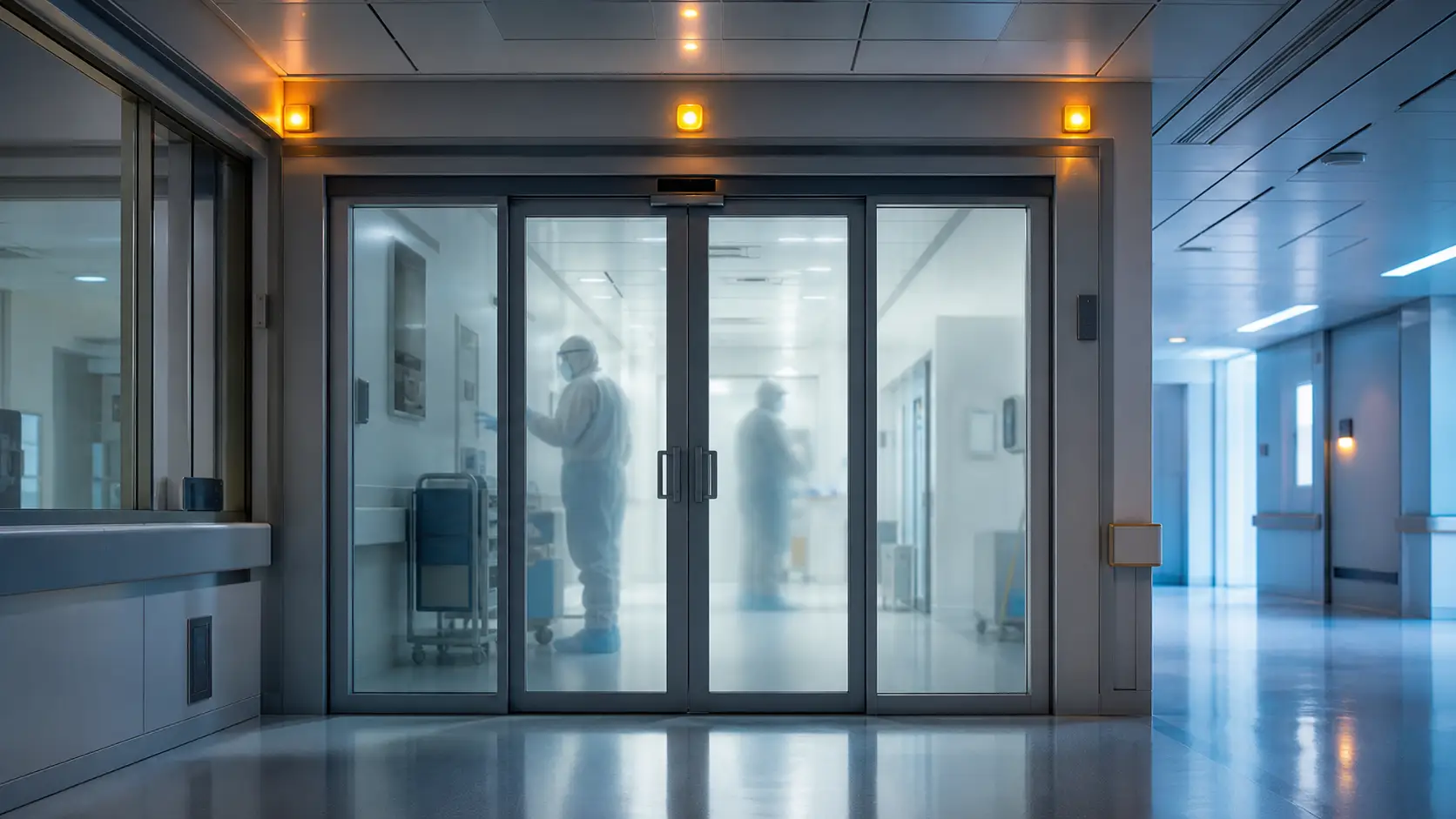 Symbolisches Titelbild eines modernen Krankenhaus-Isolierbereichs ohne sichtbaren Patienten.