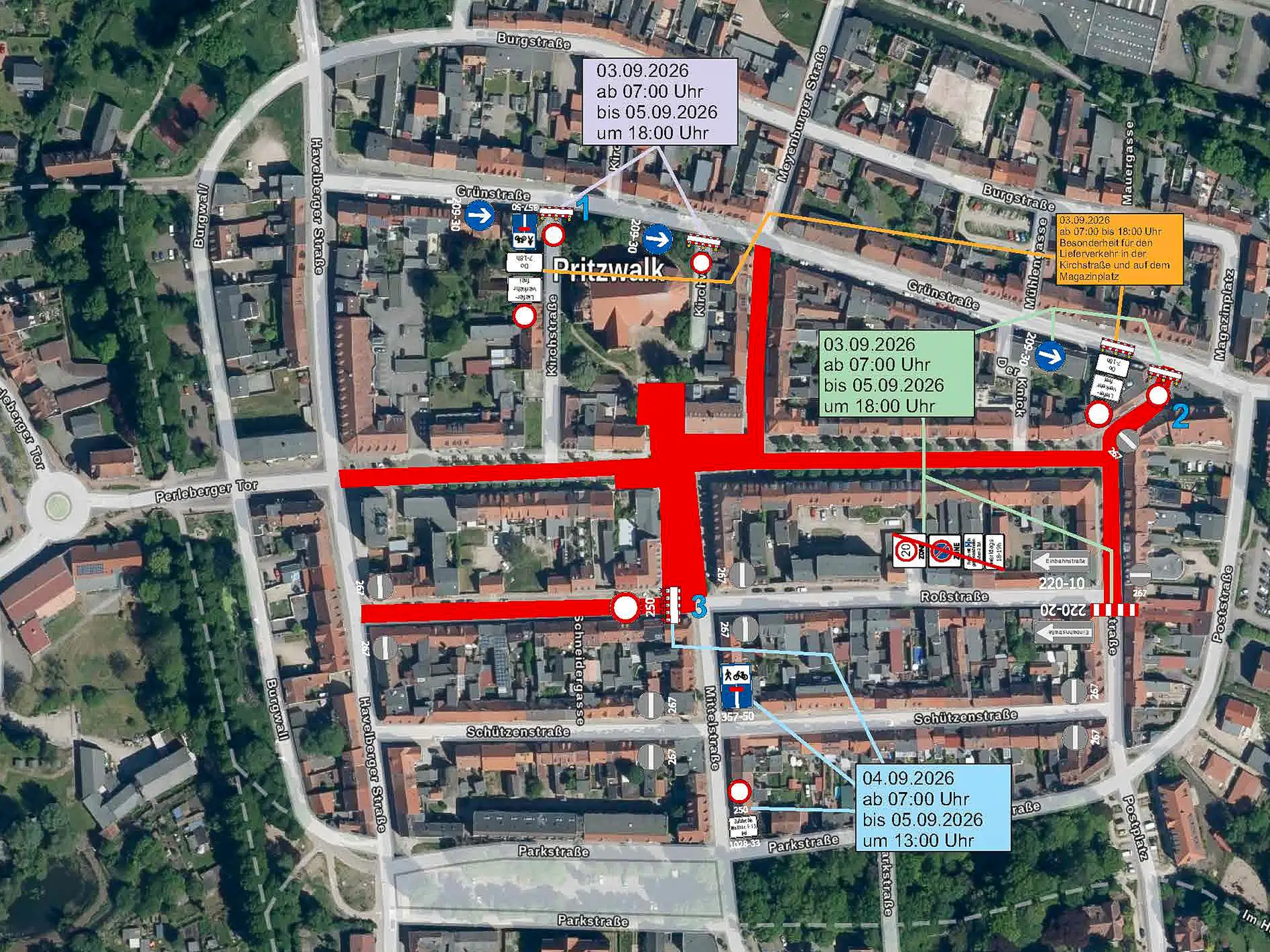 Für die Pritzwalker Herbstlichter sind Straßensperrungen notwendig. Mit weiteren Einschränkungen für den Auf- und Abbau ist zu rech- nen.